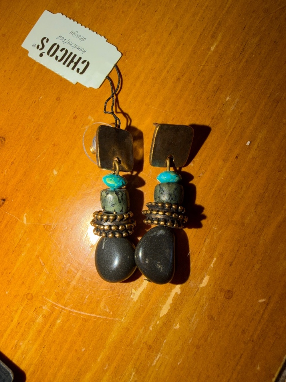 Chicos NwT pierced earrrings Y2K brown, blue accent
